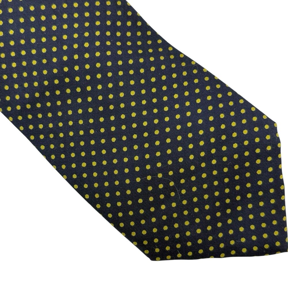 Abercrombie & Fitch Necktie Men Navy Yellow Polka Dot Silk Tie USA Vintage 80s